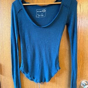 We The Free Blue Fitted Long Sleeve  Shirt Small